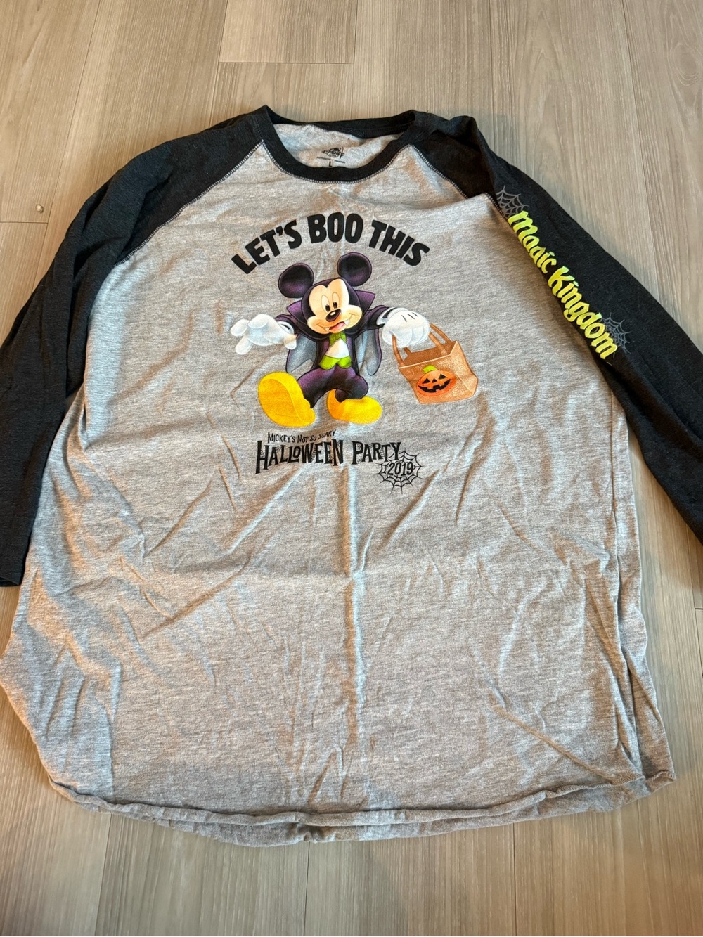 Disney Mickey Mouse Halloween Raglan Shirt - Gray & Black with Yellow Accent